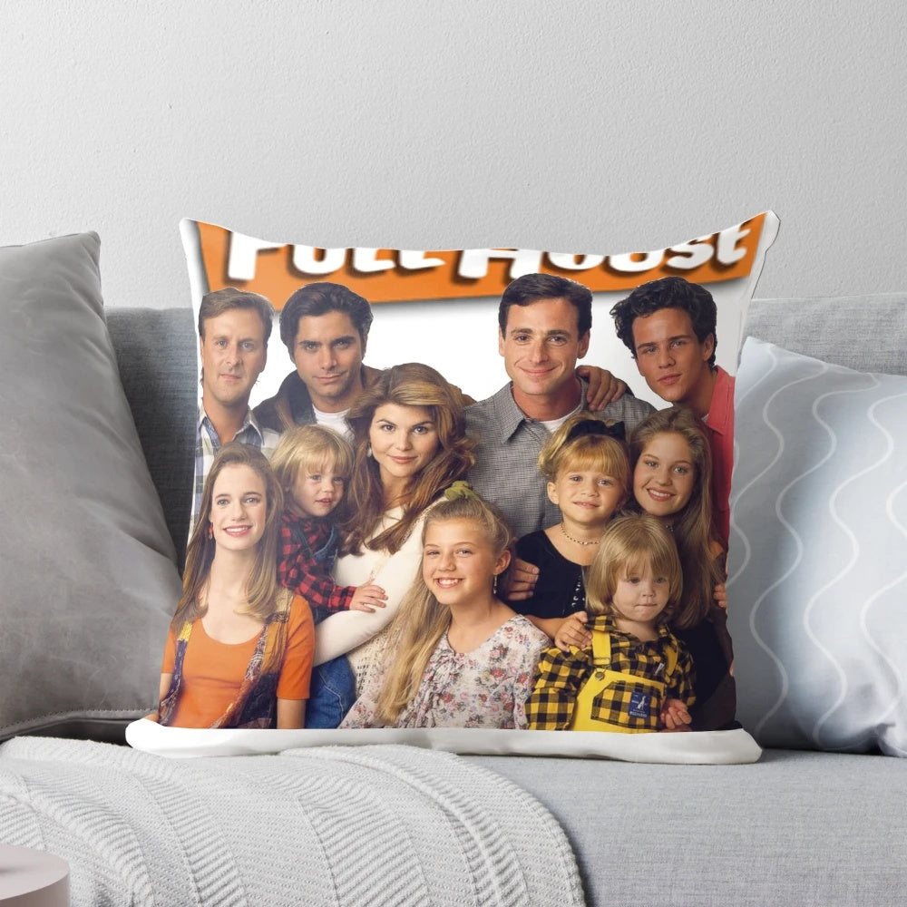 Full House inspired pillow case featuring iconic characters like John Stamos, Jesse Katsopolis, and the Tanner family