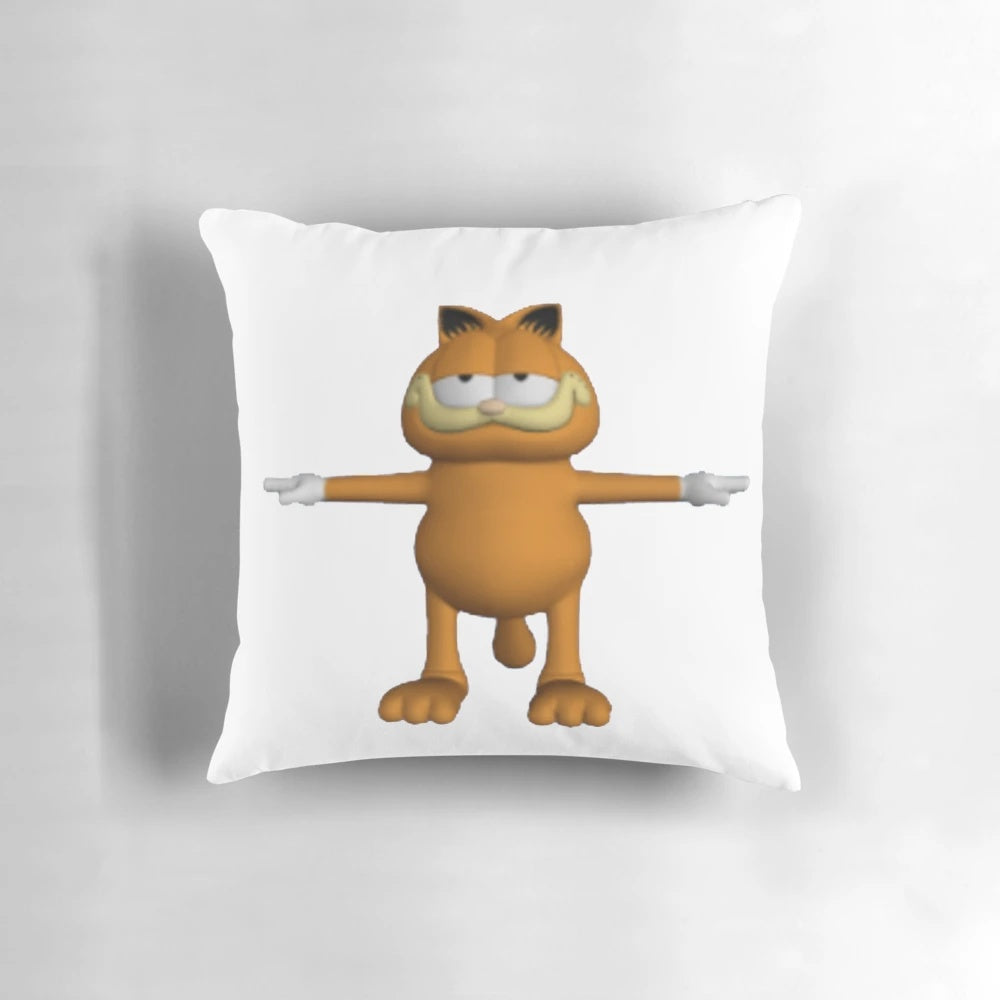 Soft plush pillow featuring Garfield the cat in the iconic T-pose meme