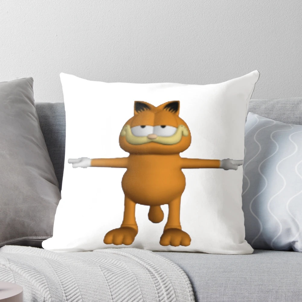 Soft plush pillow featuring Garfield the cat in the iconic T-pose meme