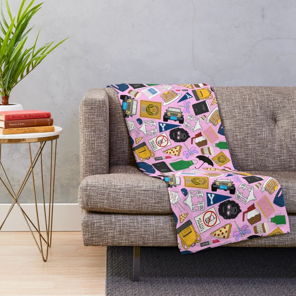 Iconic Gilmore Girls pattern printed on a soft and cozy pink plush blanket