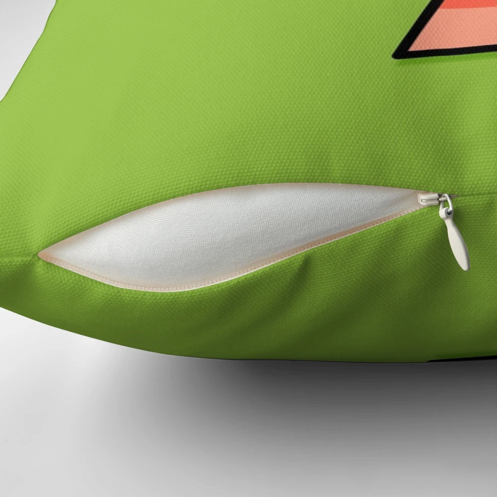 An illustration of the character Gir from the Invader Zim cartoon, featured on a decorative throw pillow.