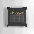 Gold Marshall amp stack throw pillow, a unique home decor item for music fans.