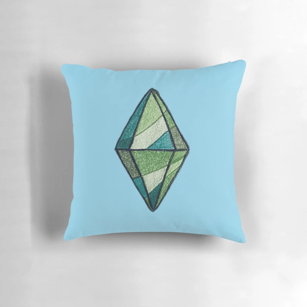 Green Plumbob Pillow featuring the iconic symbol from The Sims video game series.