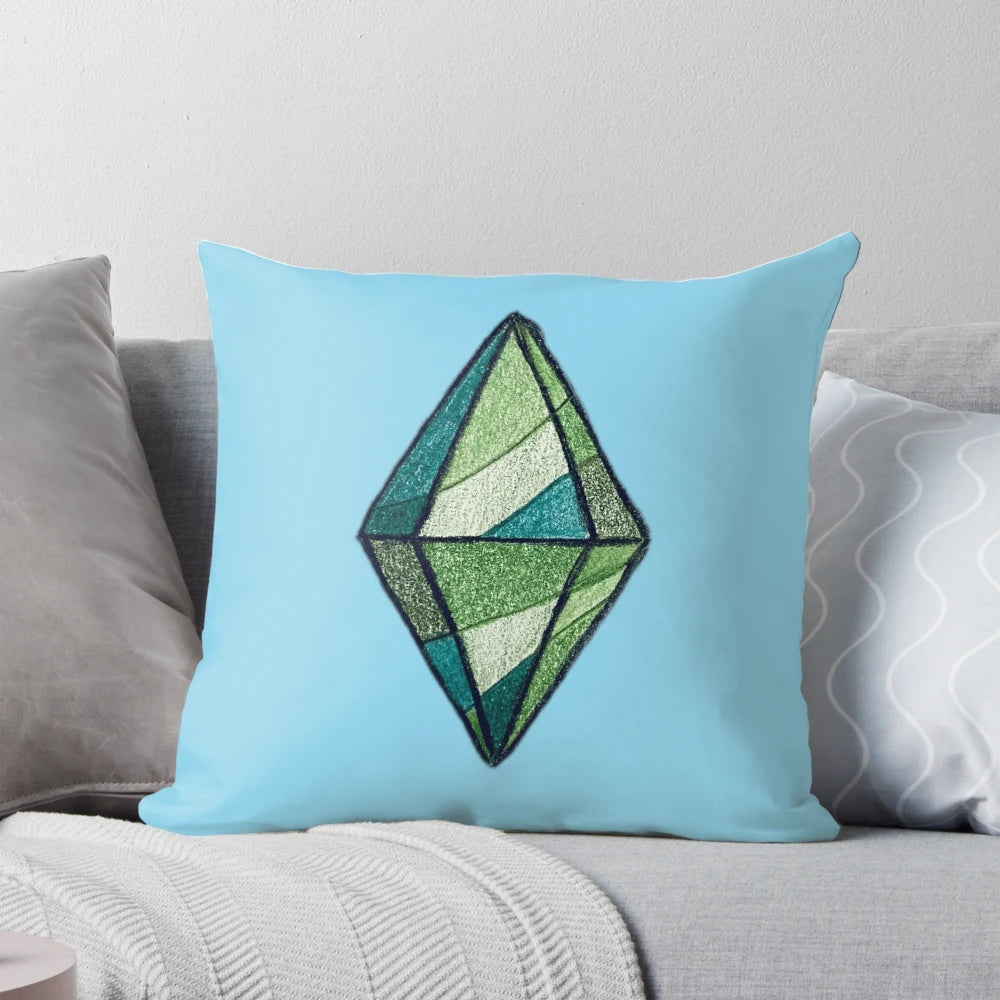 Green Plumbob Pillow featuring the iconic symbol from The Sims video game series.
