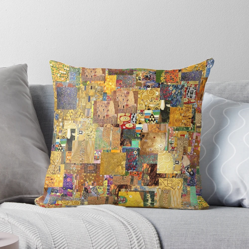 Decorative pillow featuring the iconic artwork of Austrian symbolist painter Gustav Klimt