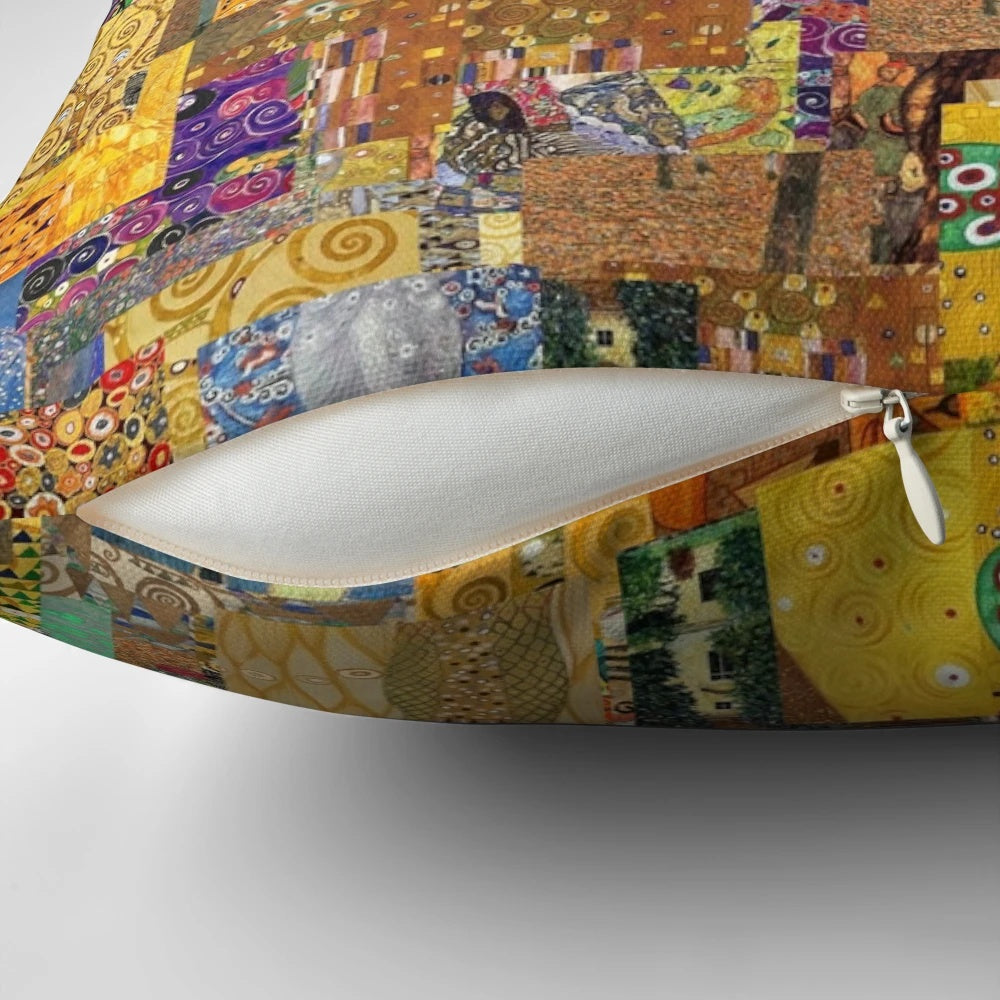 Decorative pillow featuring the iconic artwork of Austrian symbolist painter Gustav Klimt