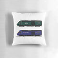 A plush pillow featuring the classic design of the GWR High-Speed Train (HST), also known as the InterCity 125