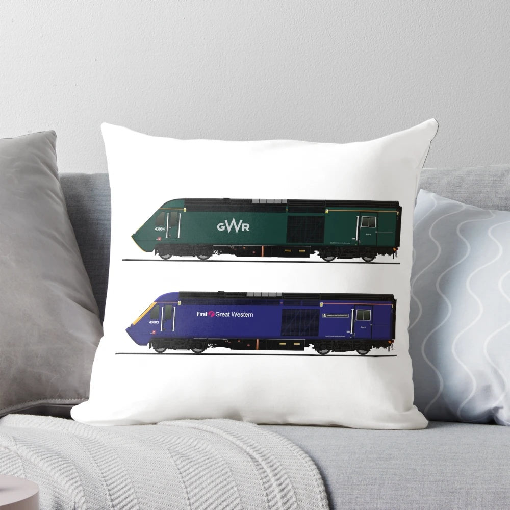 A plush pillow featuring the classic design of the GWR High-Speed Train (HST), also known as the InterCity 125