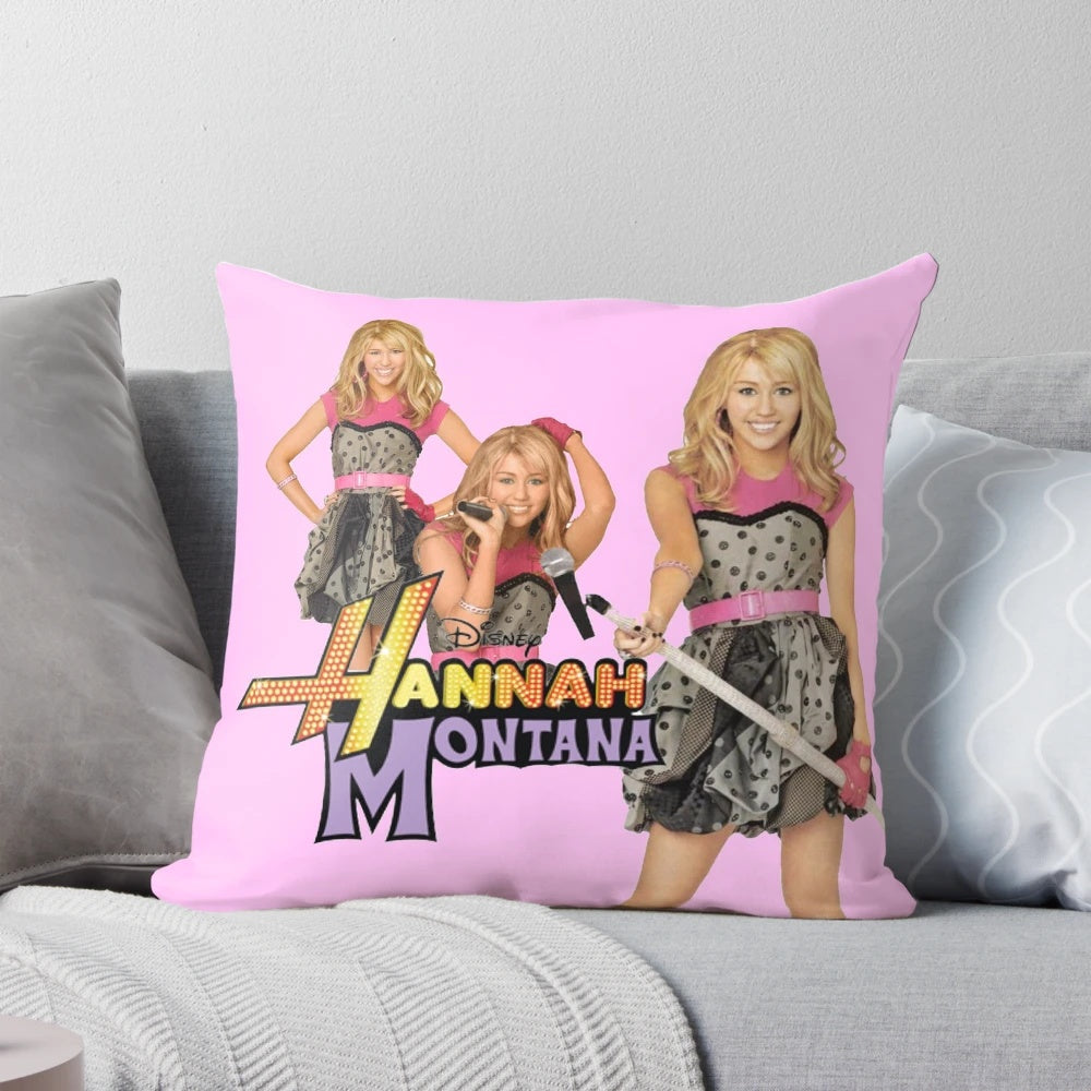 A colorful and vibrant "Hannah Montana" themed pillow, featuring the iconic pop culture character from the early 2000s.