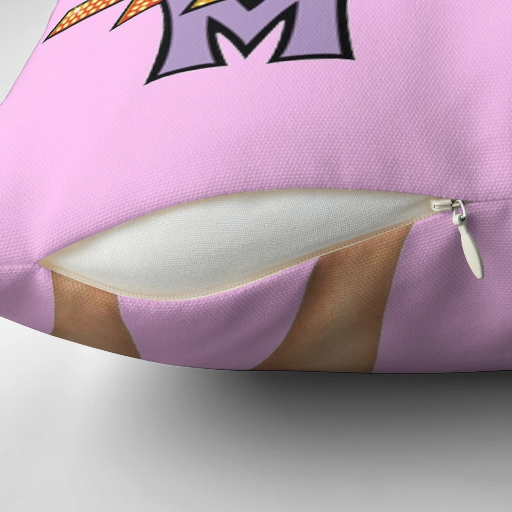 A colorful and vibrant "Hannah Montana" themed pillow, featuring the iconic pop culture character from the early 2000s.