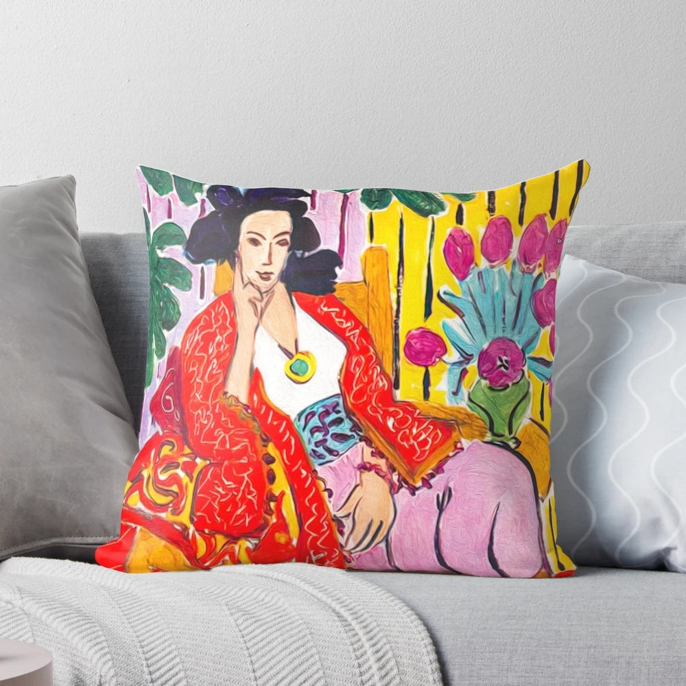 Pillow featuring the iconic Henri Matisse painting "Odalisque in Red Jacket"