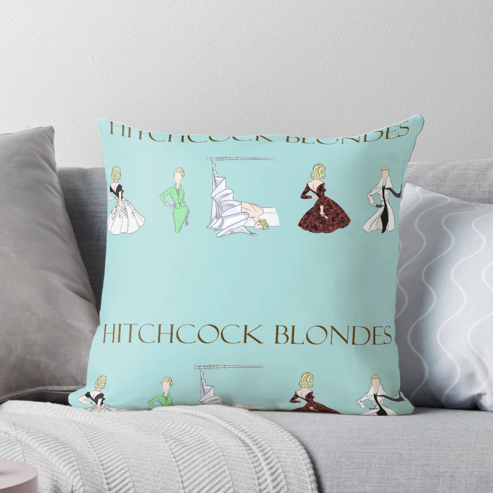 Pillow featuring a minimalist design inspired by the iconic blonde characters in Alfred Hitchcock's classic thrillers.