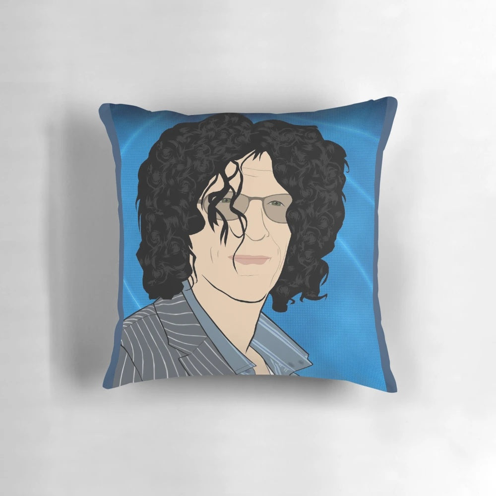 Howard Stern portrait pillow featuring a vibrant, cartoon-style depiction of the iconic radio personality