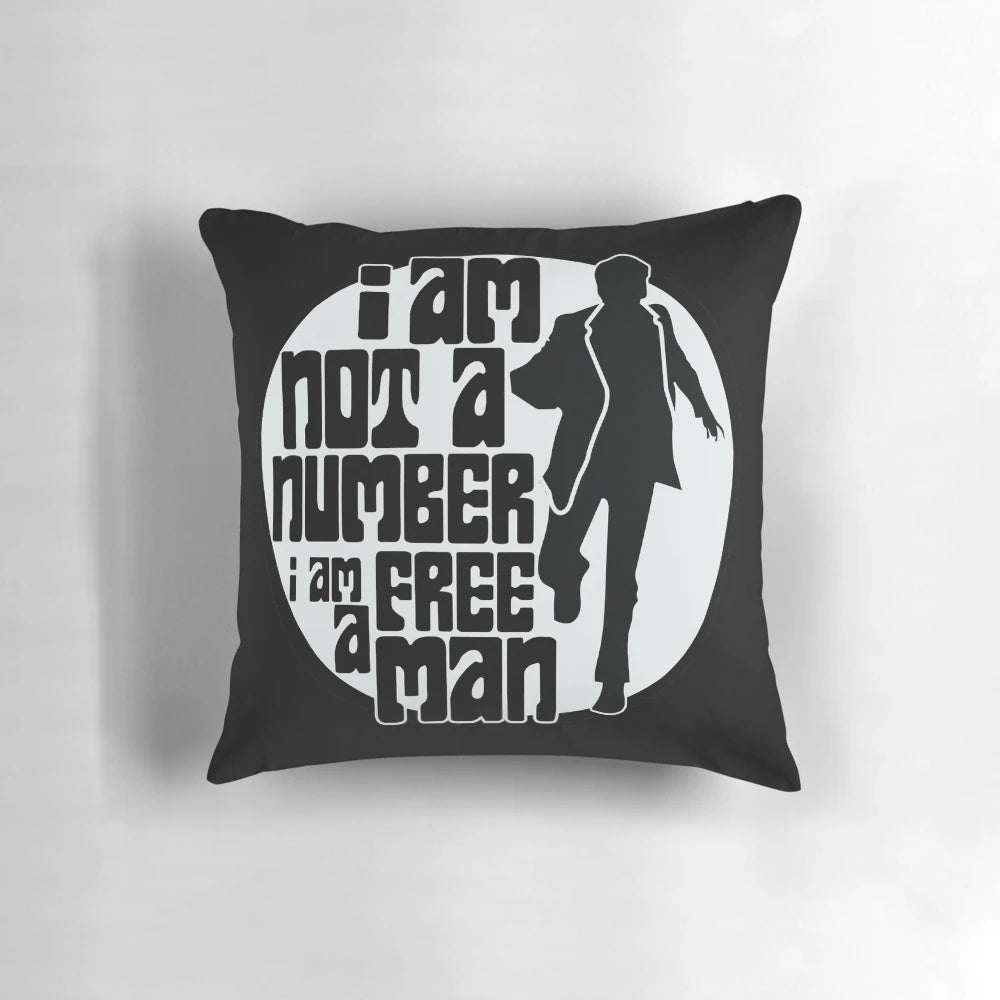 Pillow featuring the iconic 'I Am Not a Number' quote from the classic TV series The Prisoner