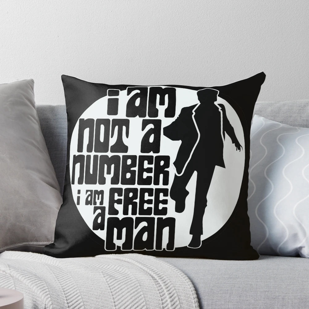 Pillow featuring the iconic 'I Am Not a Number' quote from the classic TV series The Prisoner
