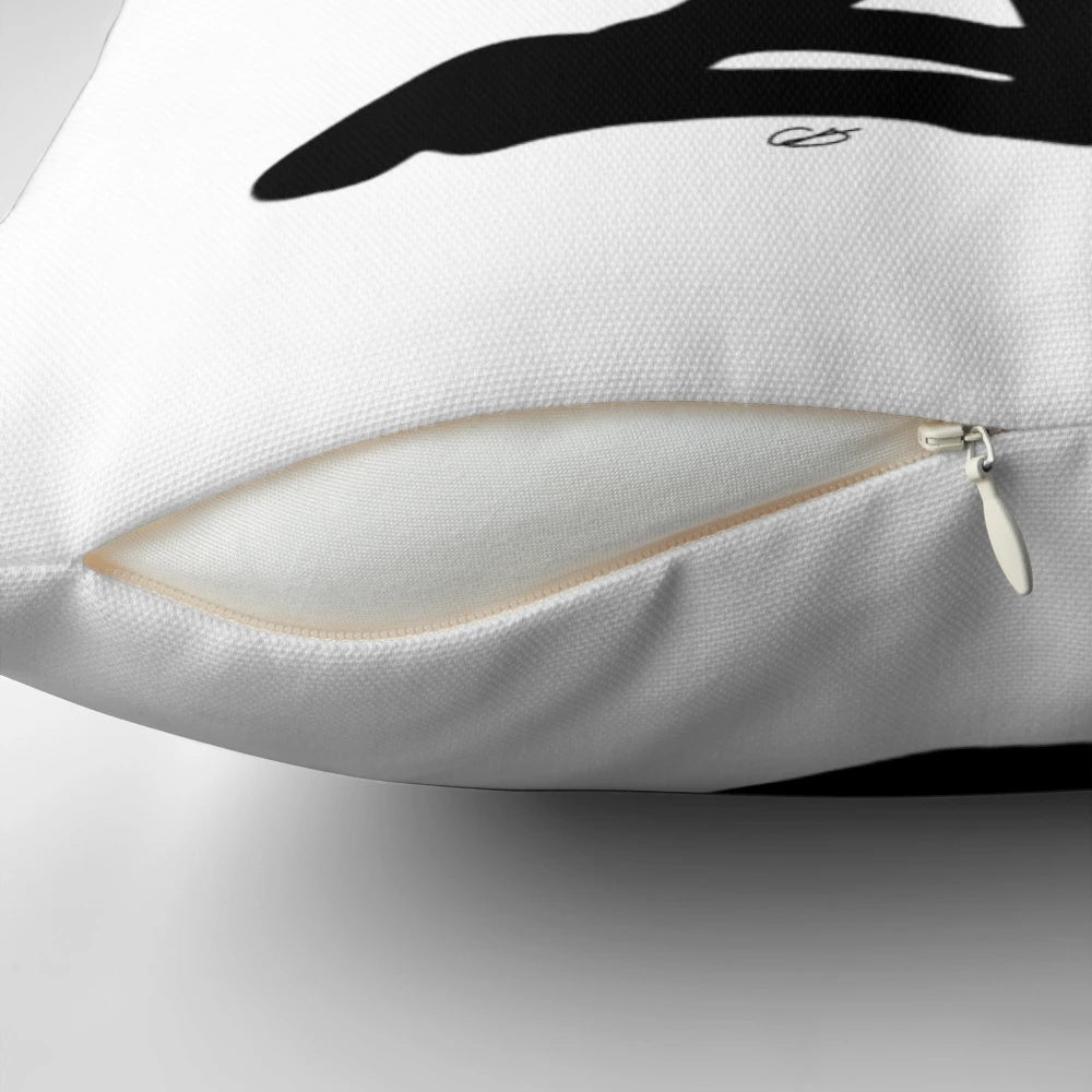 Black and white graphic hare design pillow inspired by the TV series "Inside No. 9