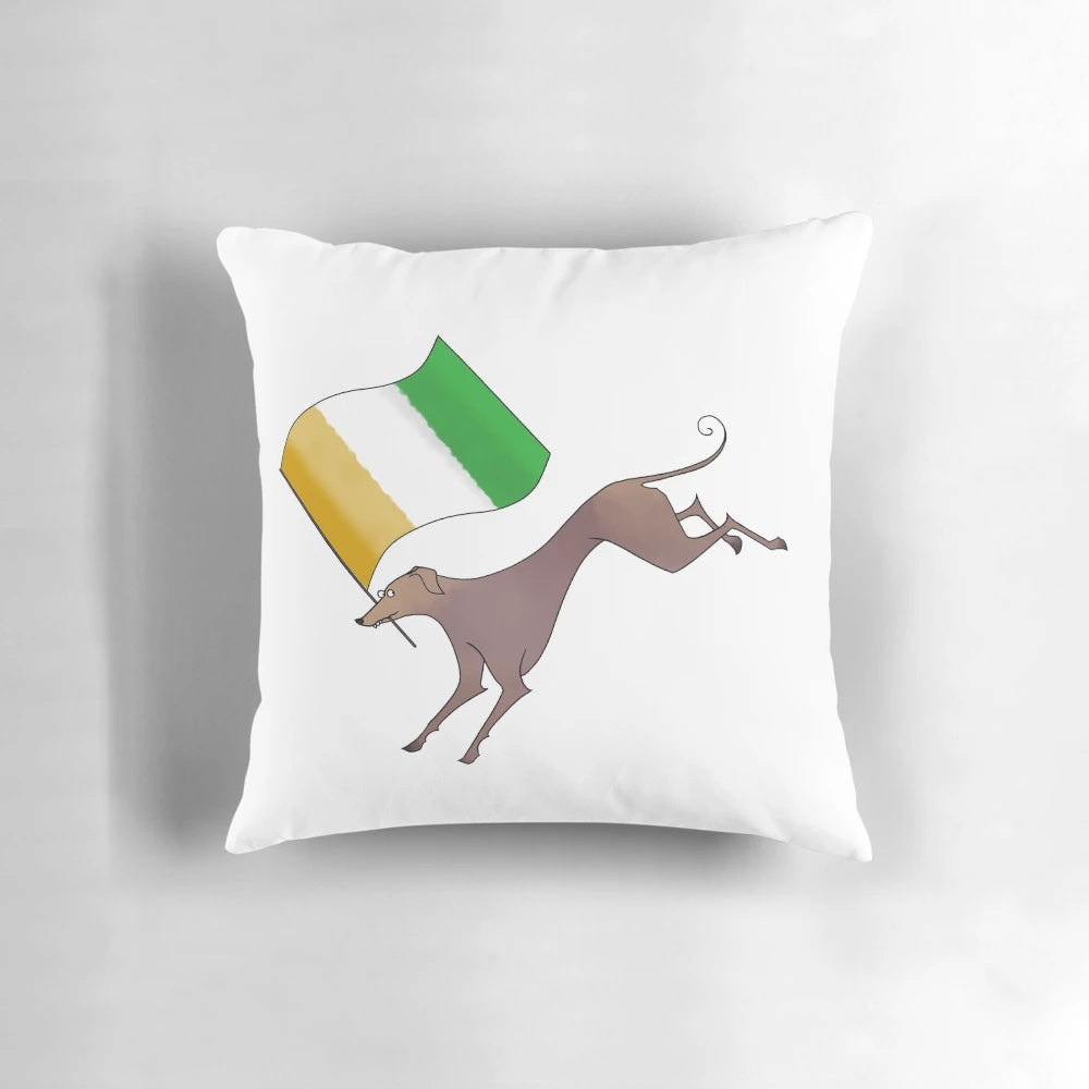 Vibrant pillow featuring the iconic Irish greyhound, showcasing the beloved sighthound breed of Ireland.