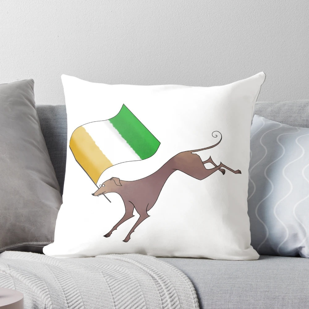 Vibrant pillow featuring the iconic Irish greyhound, showcasing the beloved sighthound breed of Ireland.