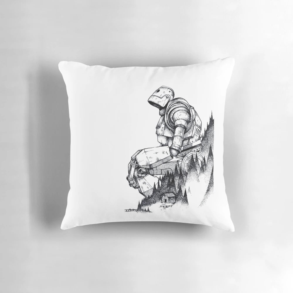 Iron Giant movie character pillow with detailed pointillism art design
