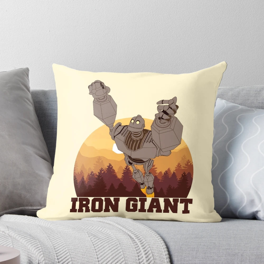 Plush Iron Giant Robotic Pillow with Forest and Mountain Scenery