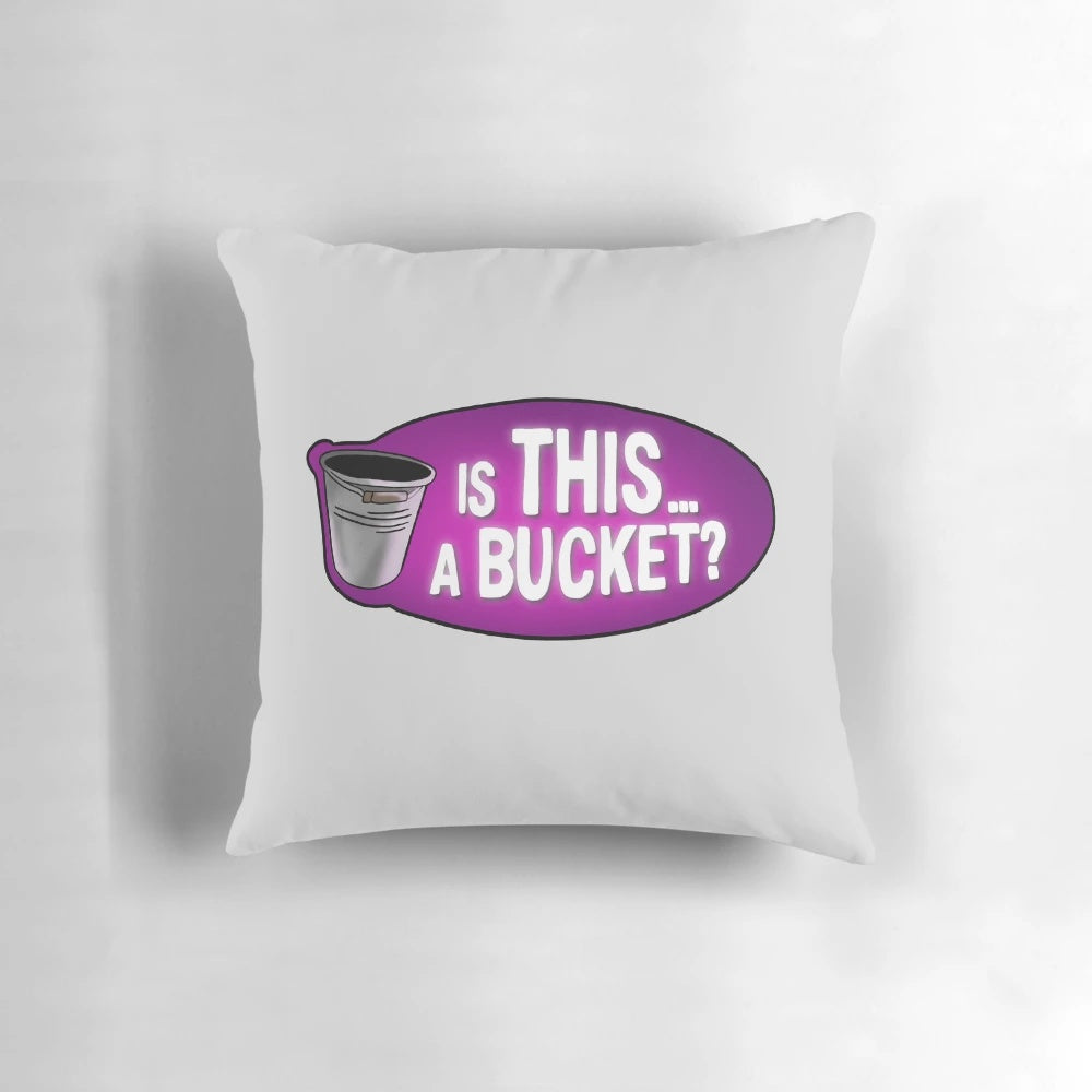 Is This a Bucket?" Pillow featuring the iconic quote from The Stanley Parable video game