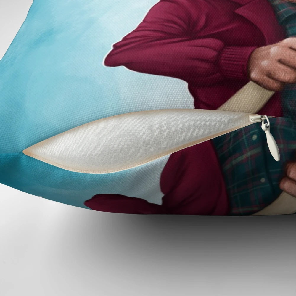 Colorful caricature of Jack Nicholson as his character from the film 'The Shining' printed on a decorative throw pillow.