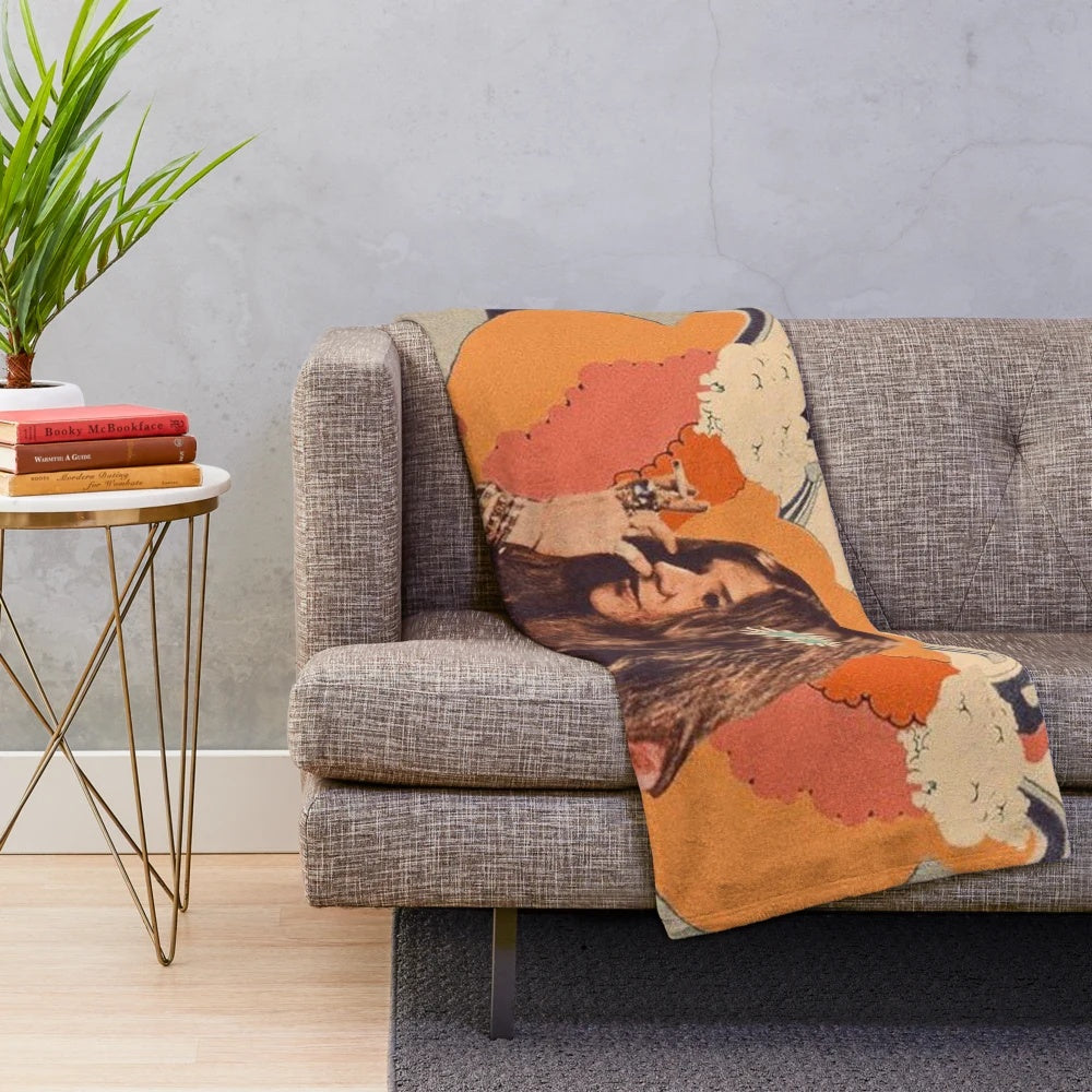 Janis Joplin inspired plush blanket with psychedelic rock design