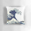 Artistic pillow featuring Hokusai's famous "Great Wave off Kanagawa" ocean wave design