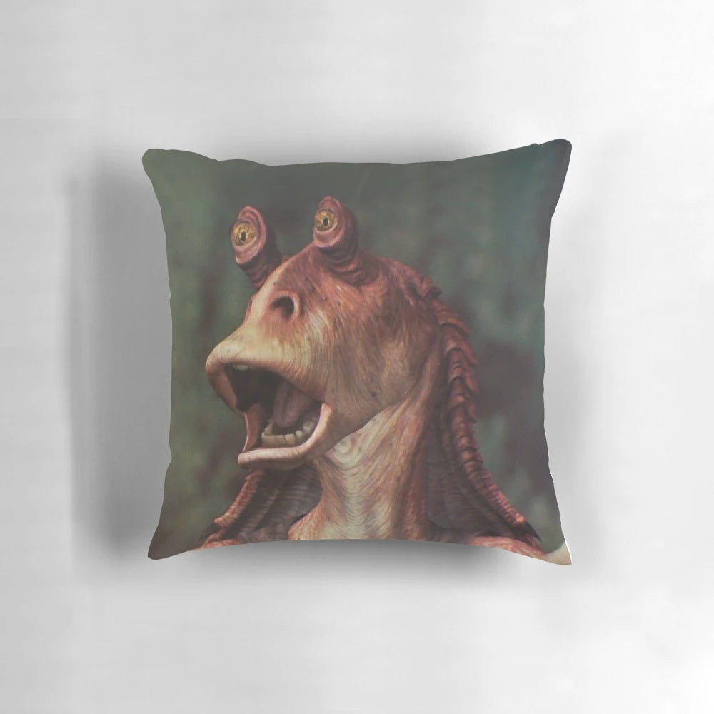 Soft, plush pillow featuring the beloved Star Wars character Jar Jar Binks