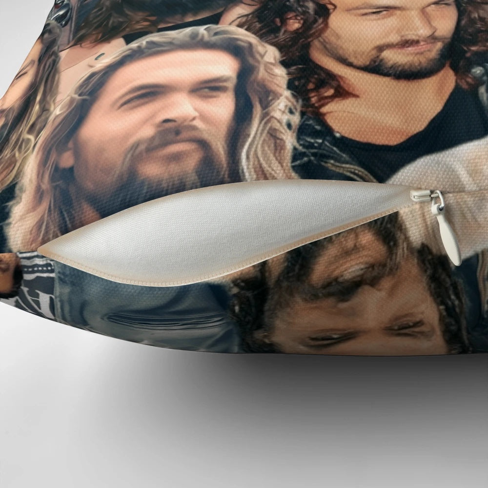 Collage image of actor Jason Momoa in a cozy, nostalgic Willow Days-inspired design
