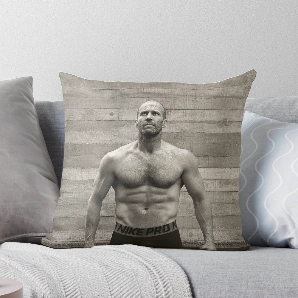 Plush pillow featuring a portrait of renowned action star Jason Statham