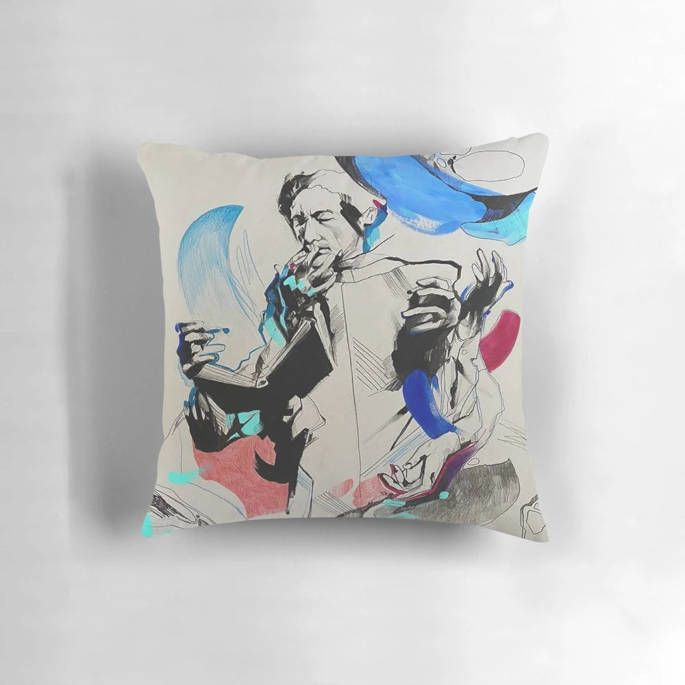 Pillow featuring a print of iconic Jean Cocteau artwork and paintings