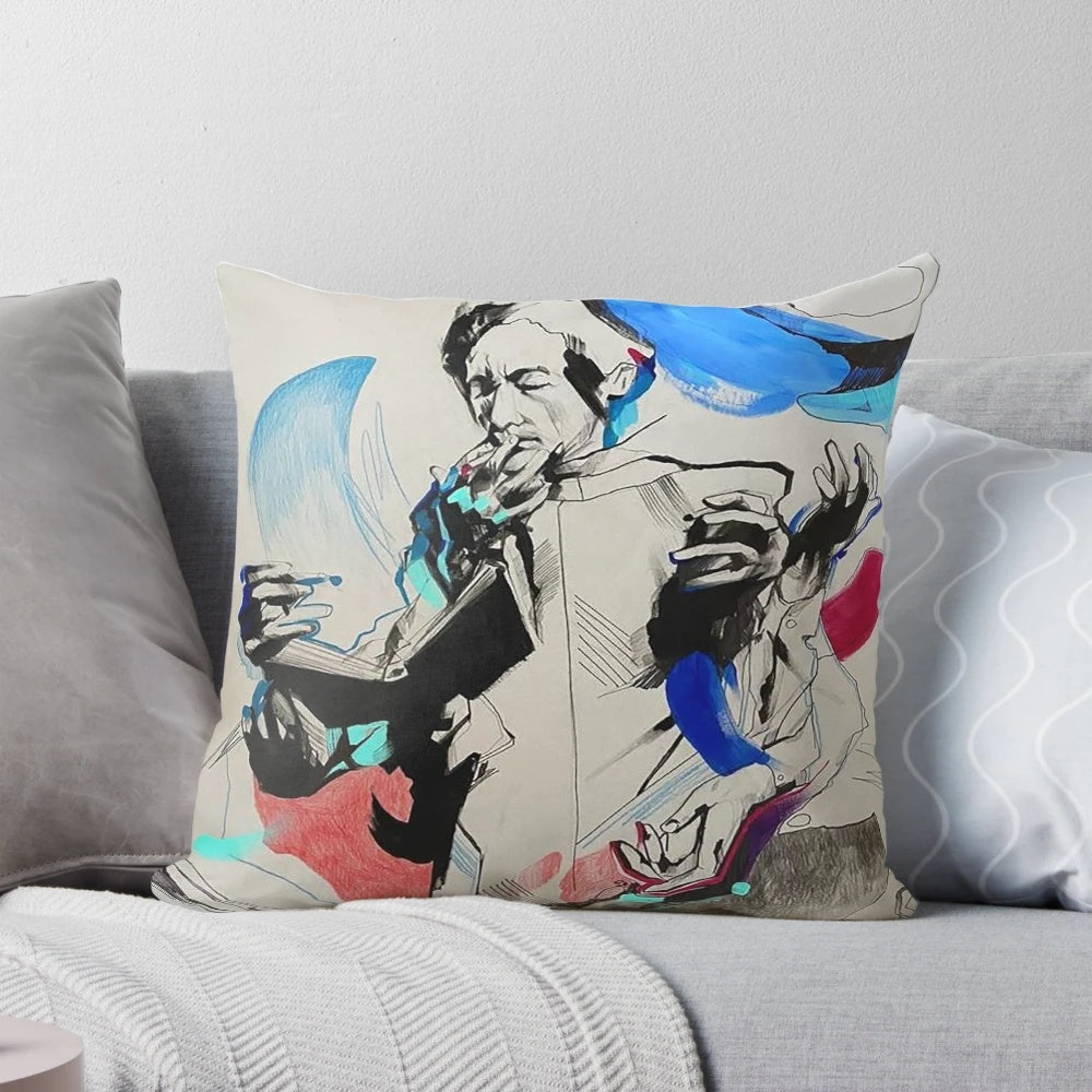 Pillow featuring a print of iconic Jean Cocteau artwork and paintings