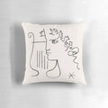 Minimalist black and white sketch of iconic French artist Jean Cocteau with a harp drawing.