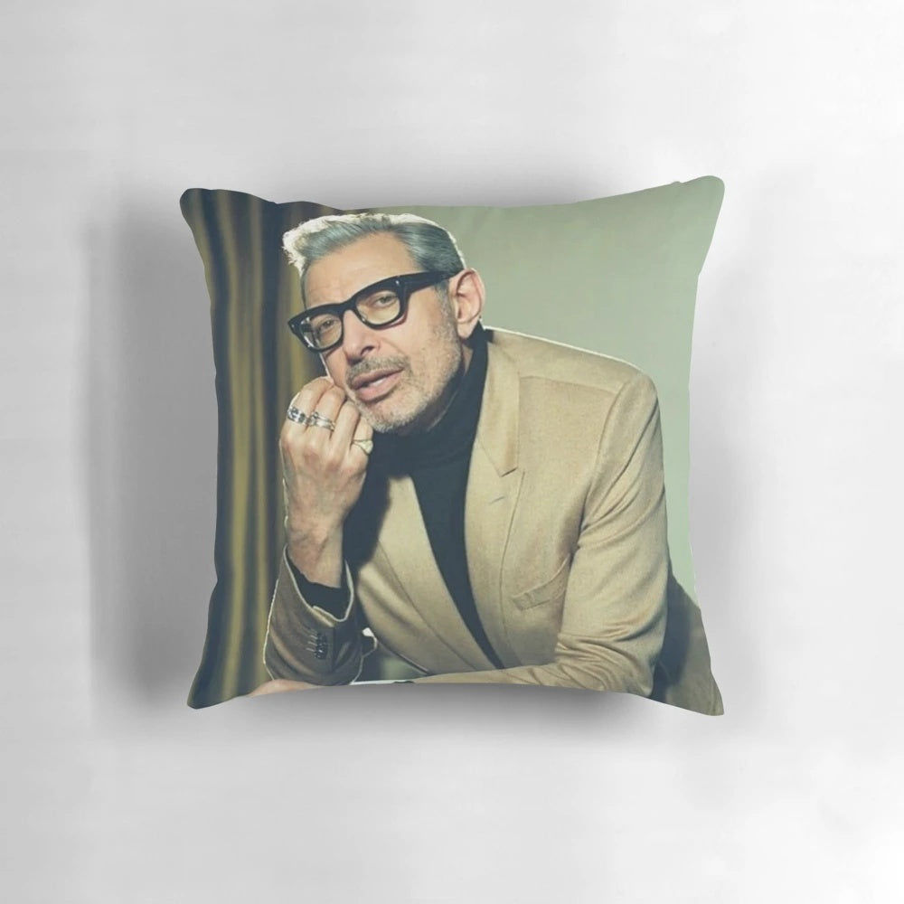 Plush pillow featuring a portrait of the charismatic and handsome actor Jeff Goldblum
