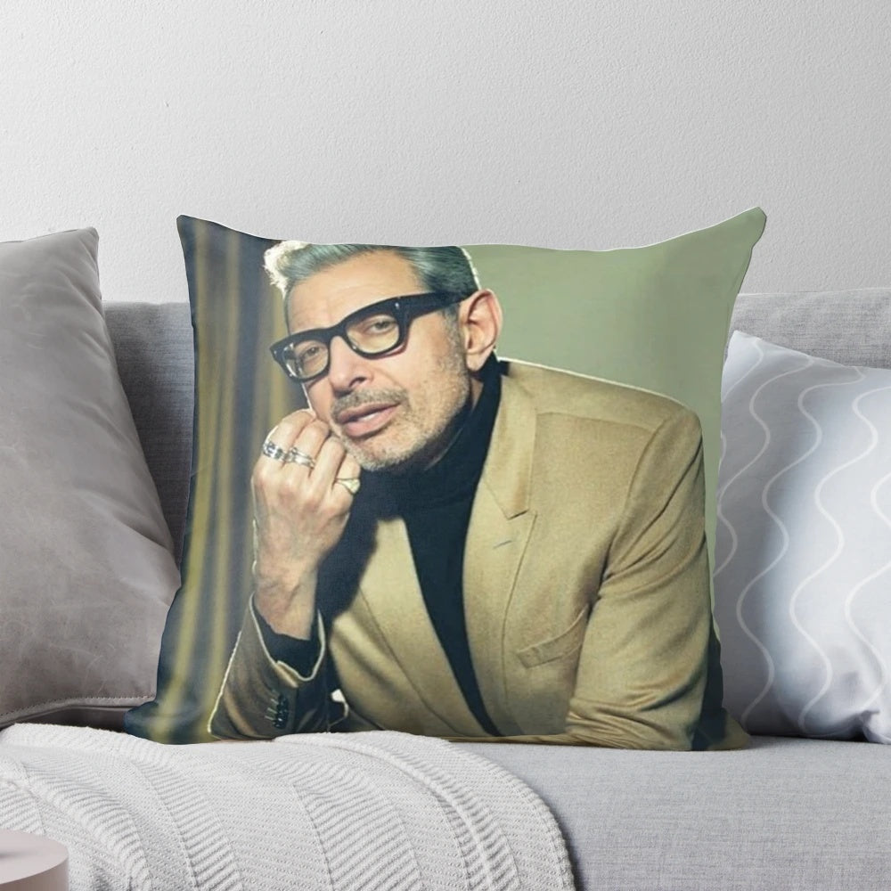 Plush pillow featuring a portrait of the charismatic and handsome actor Jeff Goldblum