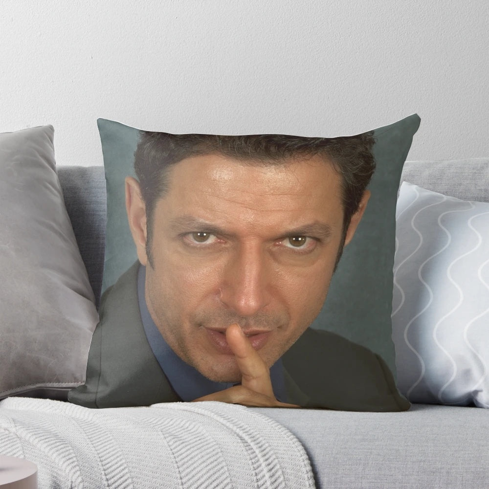 Vibrant Jeff Goldblum pillow with a playful design, perfect for adding a touch of pop culture charm to your home