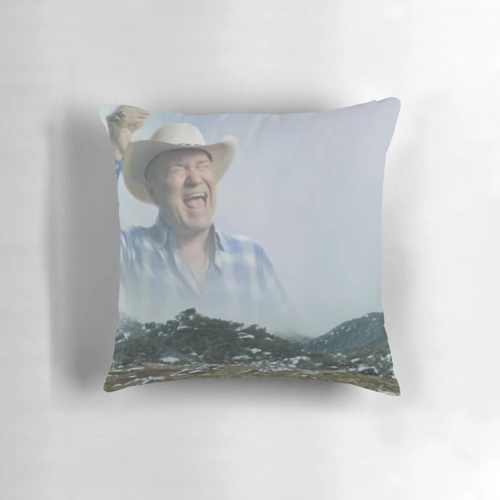 Vibrant pillow featuring Jimmy Barnes' iconic screaming meme image