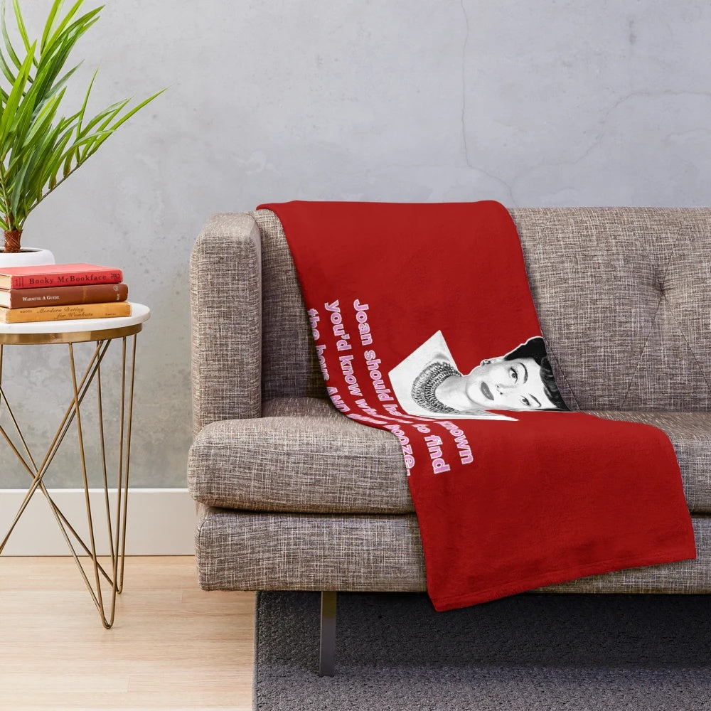 Joan Crawford plush blanket featuring the iconic camp movie star