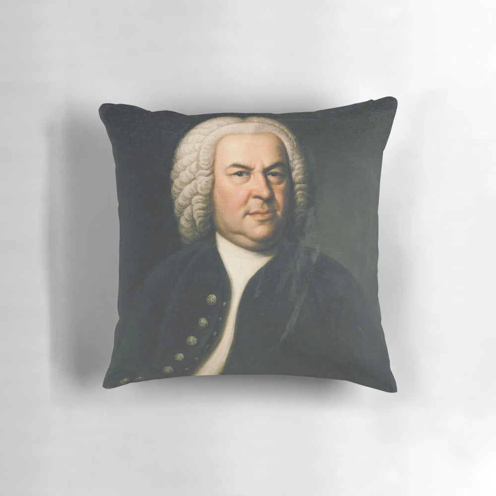Artistic portrait pillow featuring renowned German baroque composer Johann Sebastian Bach