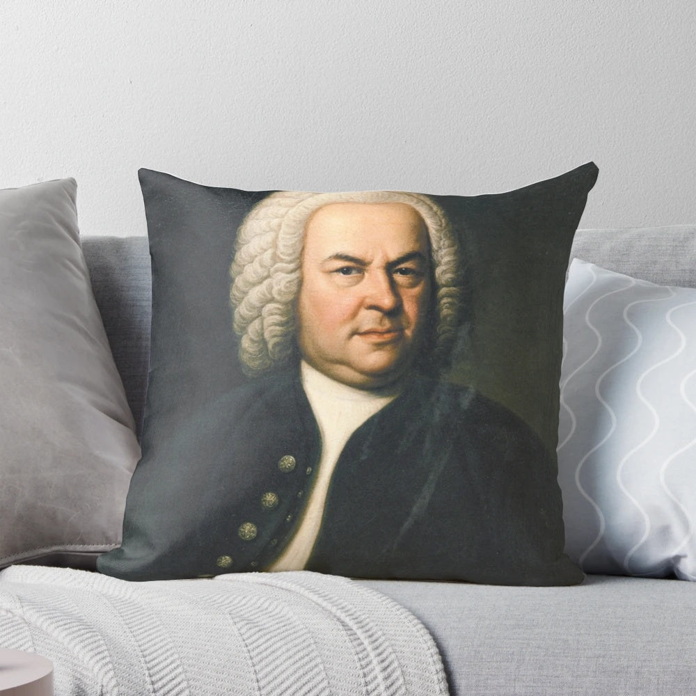 Artistic portrait pillow featuring renowned German baroque composer Johann Sebastian Bach