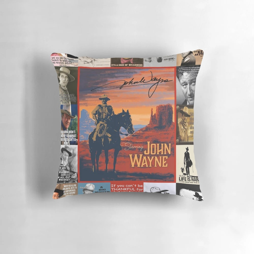 Decorative pillow featuring a classic John Wayne quote for western-inspired home decor