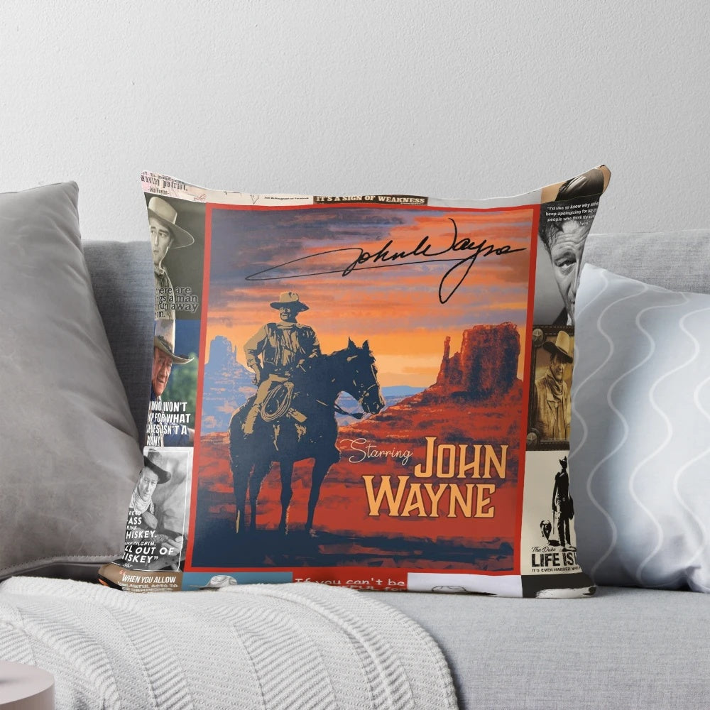 Decorative pillow featuring a classic John Wayne quote for western-inspired home decor