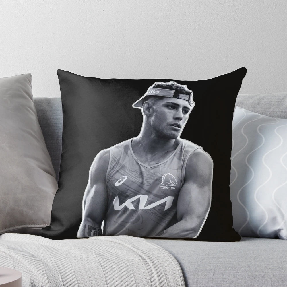 Jordan Riki's iconic black and white pillow design, perfect for NRL and football fans