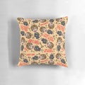 An orange throw pillow featuring a stylized image of TV personality Judge Judy, perfect for pop culture enthusiasts.
