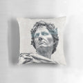 Artistic pillow design featuring a digital illustration of the iconic Julius Caesar sculpture