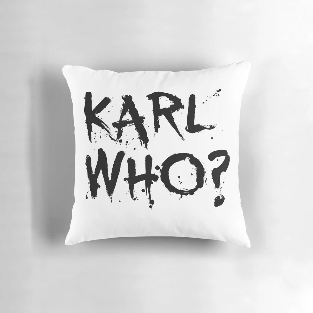 Karl Lagerfeld "Who?" Quote Pillow, Funny Fashion Designer Decorative Cushion