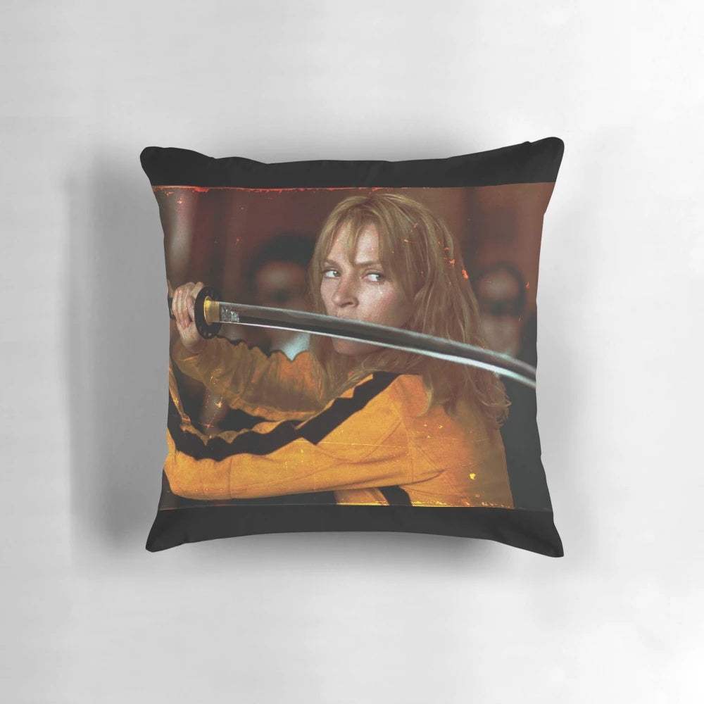 Decorative throw pillow featuring the iconic katana sword from the cult classic film 'Kill Bill