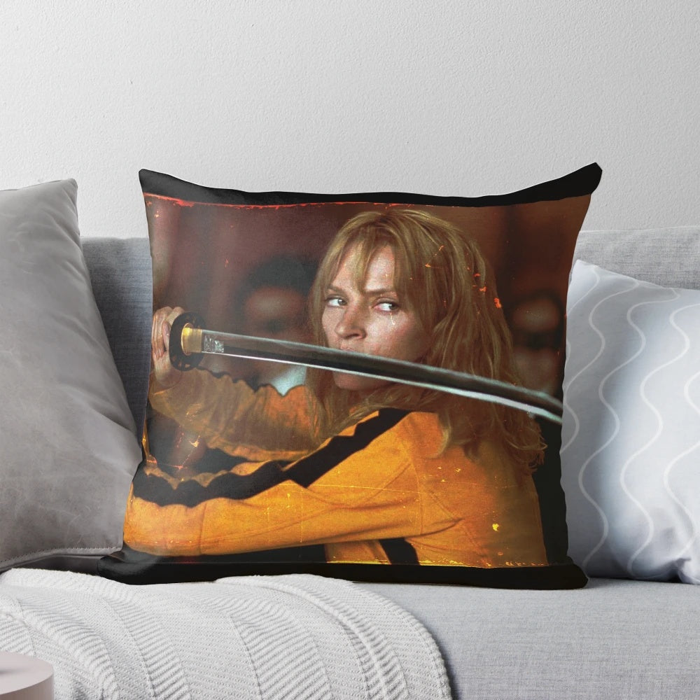 Decorative throw pillow featuring the iconic katana sword from the cult classic film 'Kill Bill