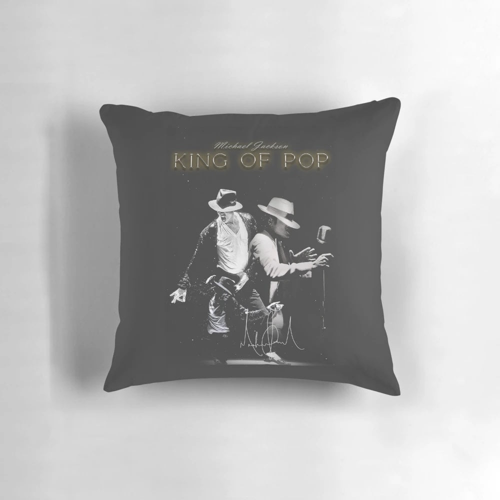 Vibrant pop art inspired throw pillow featuring a portrait of legendary musician Michael Jackson, the "King of Pop